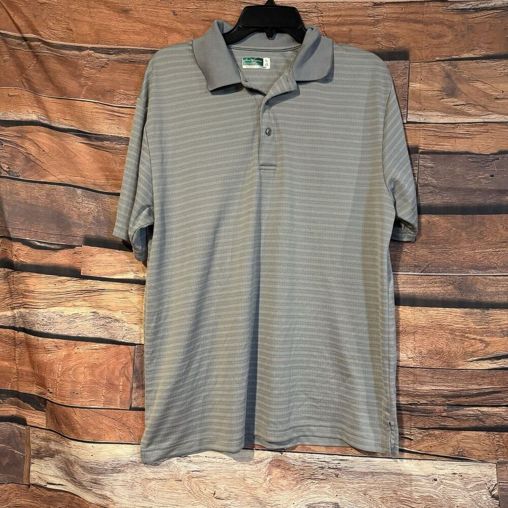 Ben Hogan Performance Polo Golf Shirt Mens Large Gray Striped Short Sleeve L